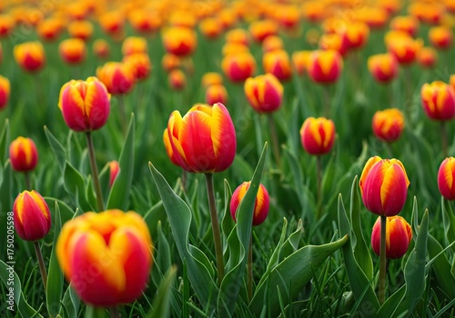 Vibrant spring blossoms unfurl in a sun-drenched meadow, celebrating the season's renewal and natural beauty and growth ,fresh ,ecology ,vibrant