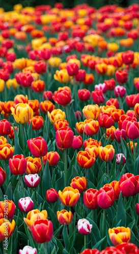 A stunning array of colorful blossoms fills a vibrant flowerbed, showcasing nature's beauty and abundant growth in springtime ,landscape ,flowerbed ,texture