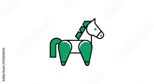 Stylized horse icon in white, green, and black outline on a white background