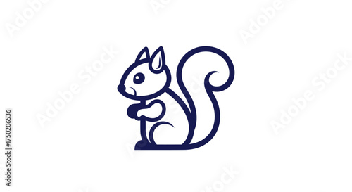 Stylized blue squirrel outlined, looking left with fluffy tail on white background