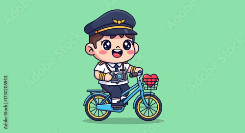 Cartoon pilot on bicycle with heart
