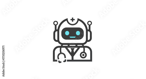 Cartoon robot doctor with stethoscope and plus sign