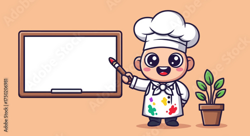 Cartoon chef points to whiteboard