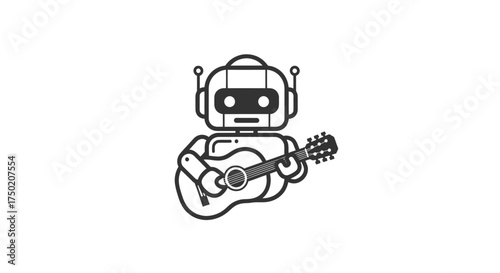 Robot playing guitar, outlined