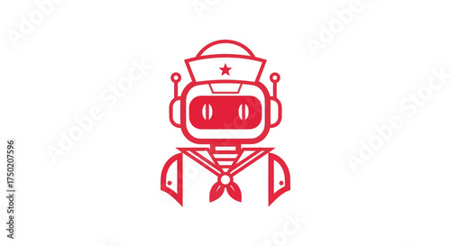 Red robot with sailor hat, collar, and tie on white background