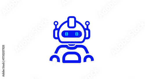 Blue vector robot with antenna eyes and torso on a white background