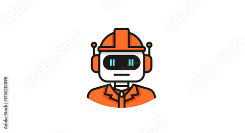 Cartoon robot engineer with an orange helmet and matching outfit