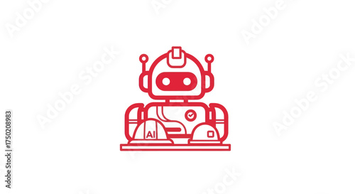 Red cartoon robot icon with hard hats