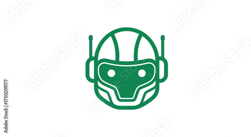 Green, line-art robot face with two antennae, white background