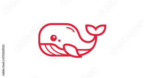Red-outlined cartoon whale with eye detail on a white background