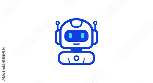 A blue line-art robot icon with antennas