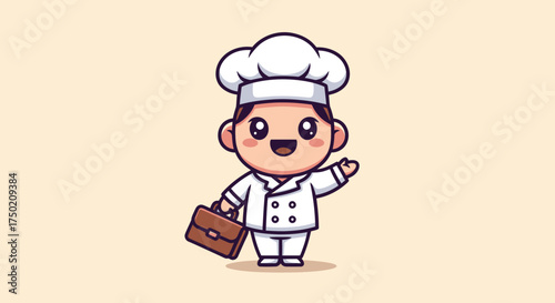 Kawaii chef with briefcase