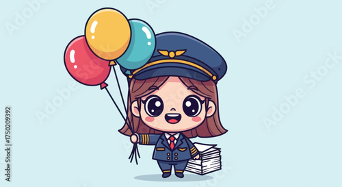 Cartoon pilot with balloons