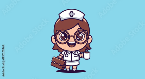 Cartoon nurse with coffee and briefcase