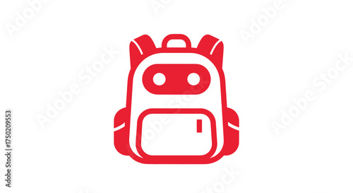 Red backpack illustration with a stylized robot face
