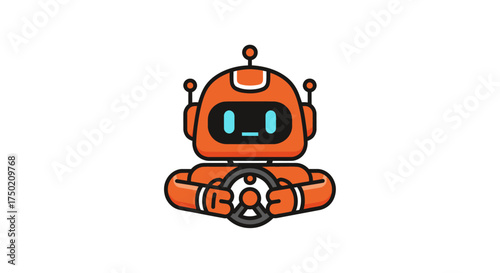 Orange robot with a steering wheel