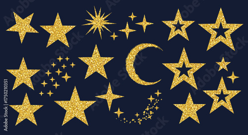 Glittering Dreams: A Celestial Symphony of Stars and Crescent Moon Design