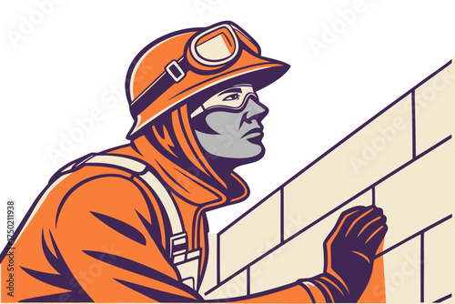 Construction worker in orange gear climbing a structure