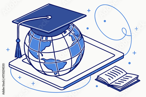 Digital globe with graduation cap representing global education