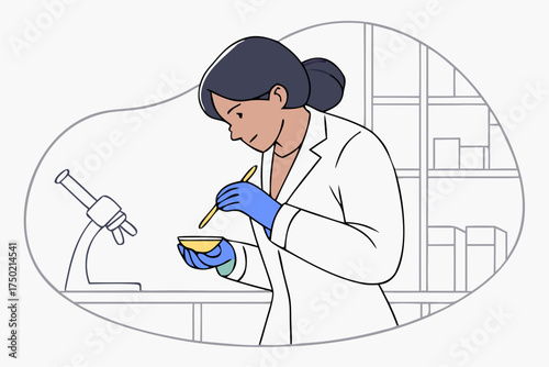 Female scientist conducting experiment in a lab with a petri dish