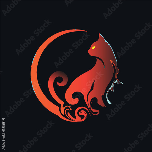 vector illustration of a fiery cat