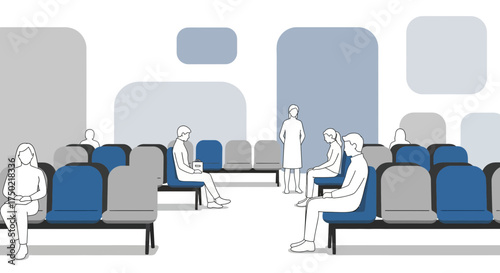 A Minimalist Depiction of People Waiting in a Waiting Area Illustration