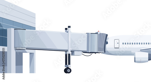 Aircraft Connected to Jet Bridge at Modern Airport Terminal, Illustration
