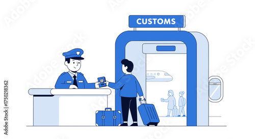 Airline customs inspection vector illustration for international travel