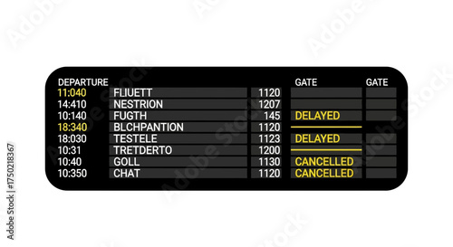 Airport flight information display board showcasing delayed and cancelled flights