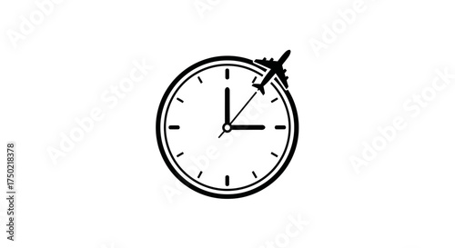 Airplane flying around a clock, concept of time flies when traveling
