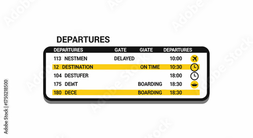 Departure schedule board display vector graphic for transportation hub