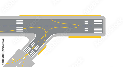 Detailed aerial view of an airport runway, with markings and taxiways
