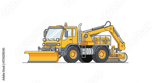 Detailed vector illustration of a snow removal and road maintenance truck