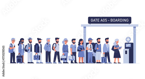 Diverse passengers waiting for flight boarding at airport gate A05 vector