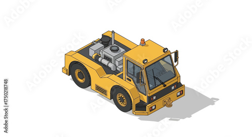 Isometric Airport Tow Truck Illustration on a White Background, Minimalist