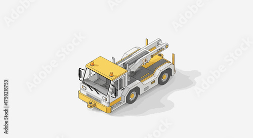 Isometric Cartoon Aircraft Tow Tractor with Precise Detailing and Shading