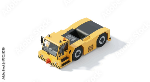Isometric depiction of a vibrant yellow aircraft tug on white backdrop