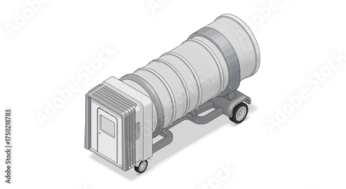 Isometric illustration depicting mobile access bridge for aircraft boarding