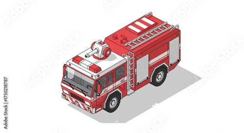 Isometric fire truck illustration displaying a modern and sleek design