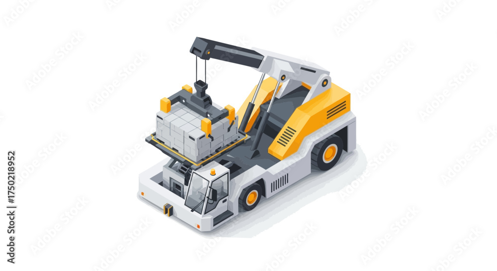 Fototapeta premium Isometric illustration showcases industrial crane machinery carrying load