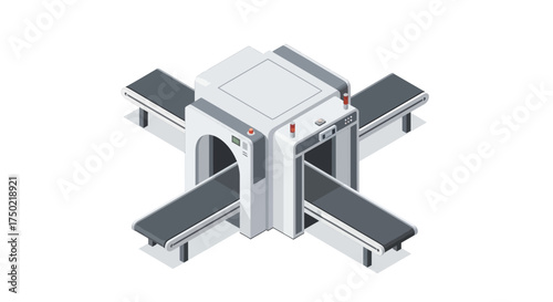 Isometric illustration of security scanner with conveyor belts on white