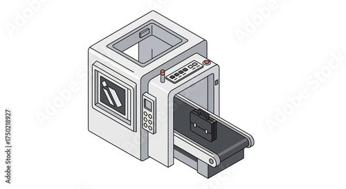 Isometric Illustration of Security X-Ray Scanner with a Briefcase Inside