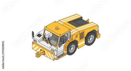 Isometric illustration presenting an aircraft tow tractor for towing plane