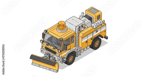 Isometric Illustration of Yellow Airport Rescue and Fire Fighting Vehicle