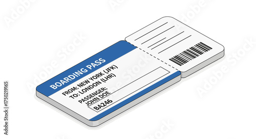 Isometric Vector Illustration of a Boarding Pass for a Flight Destination
