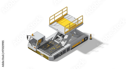 Isometric view of a cargo loader truck with platform for airport services