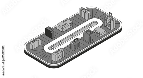 Luggage conveyor belt illustration depicting airline travel experience