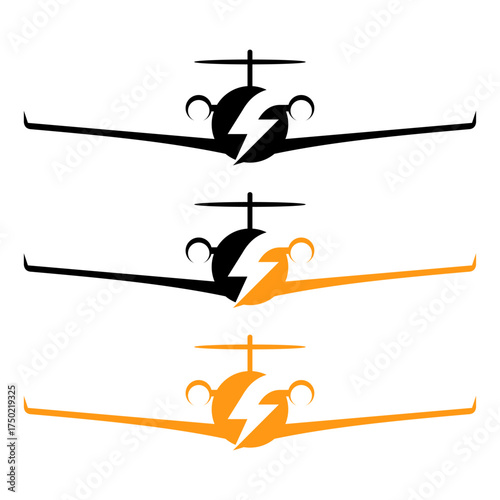 Airplane energy logo black and orange color white background Vector illustration