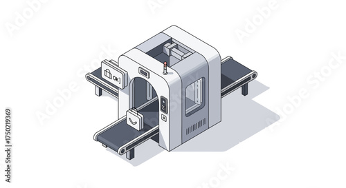 Modern Automated Baggage Scanning System Isometric Illustration on White