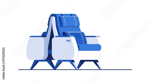 Stylized airplane first class seat in blue and white color combination